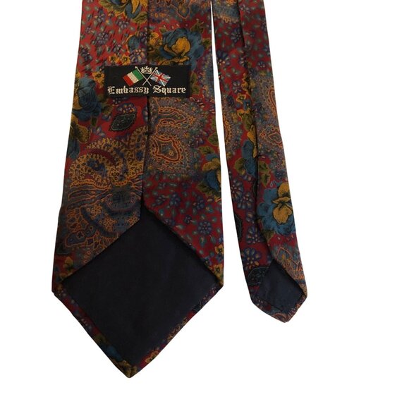 Embassy Square Floral Paisley Silk Necktie Red Multicolor Office Formal Gift - Picture 4 of 6
